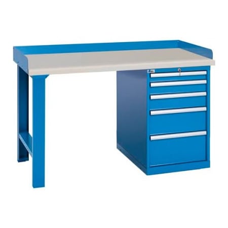 Lista International Industrial Workbench w/Leg, 5 Drawer Cabinet, Plastic Laminate Top - Blue XSWB41-60PT/BB